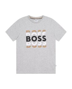 Футболка для мальчика с короткими рукавами и логотипом спереди BOSS Kidswear, светло-серый
