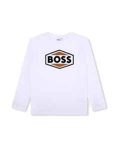 Футболка для мальчика с длинными рукавами и логотипом спереди BOSS Kidswear, белый