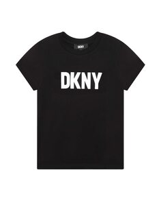 Футболка для девочки с короткими рукавами и логотипом спереди DKNY, черный