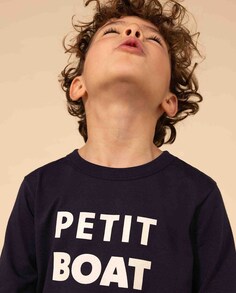 Хлопковая футболка с длинными рукавами для девочек/мальчиков Petit Bateau, синий