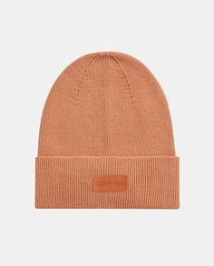 Оранжевая вязаная шапка с вышитым логотипом Calvin Klein, оранжевый