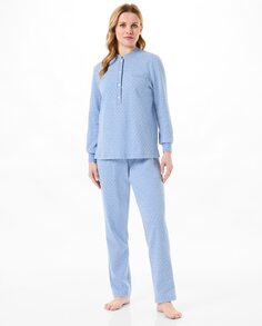 Длинная женская пижама с манжетами и микропринтом в виде сердечек Lohe, синий