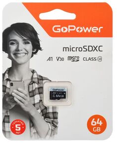 Карта памяти MicroSDXC 64GB GoPower 00-00025677 Class10 70 МБ/сек V30 без адаптера