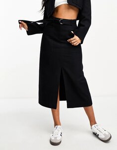 Юбка миди Asos Design Co-ord Utility With Wool, темно-синий