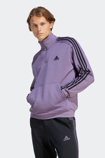 Флисовый свитшот Sportswear Essentials с 3 полосками и молнией 1/4 adidas, фиолетовый