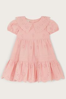 Розовое детское платье с английской вышивкой и складками Monsoon, розовый