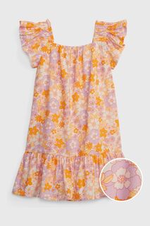 Платье с короткими рукавами из жатого хлопка с цветами Gap, розовый