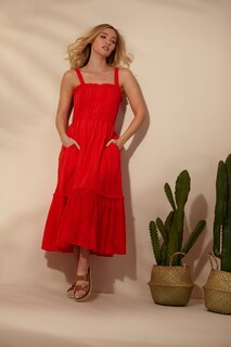 Летнее платье миди из хлопка Studio Sonder, красный