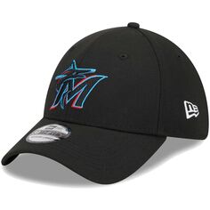Мужская кепка New Era Black Miami Marlins Logo 39THIRTY Flex Hat