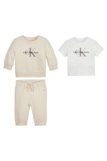 Кремовый спортивный костюм для новорожденных Starter с логотипом Calvin Klein Jeans, бежевый