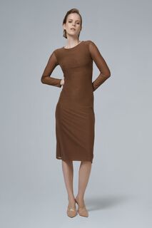 Сетчатое платье с длинными рукавами leem, коричневый