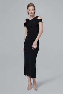 Вязаное платье миди с открытыми плечами leem, черный