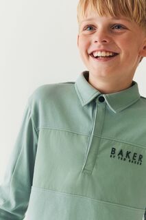Рубашка-поло с длинными рукавами и вставкой Baker by Ted Baker, зеленый