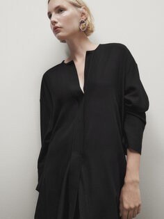 Шерстяная блузка оверсайз с шланцами Massimo Dutti, черный