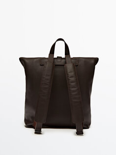 Коричневый складной кожаный рюкзак Massimo Dutti, коричневый