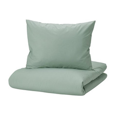 Комплект постельного белья Ikea Strandtall, 2 предмета, серо-зеленый/темно-зеленый