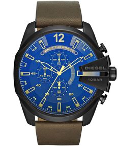 Мужские часы Mega Chief с хронографом, коричневые кожаные, 51 мм Diesel