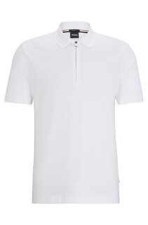 Футболка поло Boss Structured-cotton Slim-fit With Zip Placket, белый