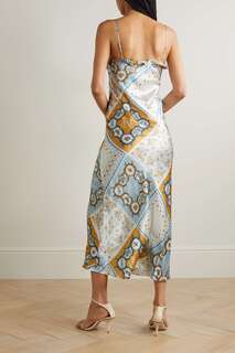 REFORMATION платье макси Aribella с оборками и принтом из шелкового шармеза, светло-синий