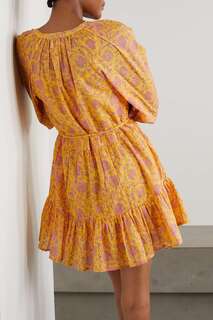 APIECE APART + NET SUSTAIN Mini Mitte мини-платье из органического хлопка с поясом и цветочным принтом, желтый