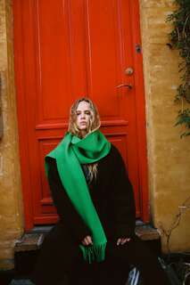 Шерстяной шарф с бахромой ZARA, зеленый