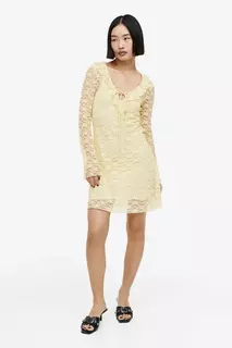 Платье из кружева с оборками H&amp;M, желтый H&M