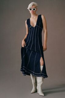 Джинсовое платье с V-образным вырезом и швами Pilcro, деним/темный