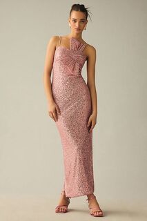 Платье Mac Duggal без бретелек с искусственным бантом и пайетками, розовый