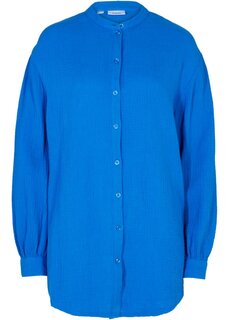 Муслиновая длинная блузка оверсайз из хлопка с разрезами по бокам Bpc Bonprix Collection, синий