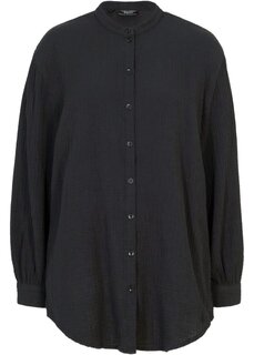 Муслиновая длинная блузка оверсайз из хлопка с разрезами по бокам Bpc Bonprix Collection, черный