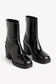 Кожаные ботинки на массивном каблуке H&amp;M, черный H&M