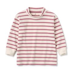 Гладкая футболка с высоким воротником и длинными рукавами (для малышей) MUJI, дымчато-розовая кайма