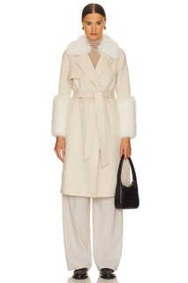 Пальто Adrienne Landau Faux Fur Trim Wool, кремовый