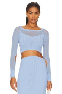 Топ Herve Leger Mixed Rib Pointelle Off, цвет Glacier Hervé Léger