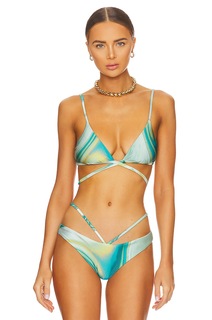 Топ бикини SIMKHAI Harlen Marble Printed Swimwear Tie Front, цвет Laguna Marble