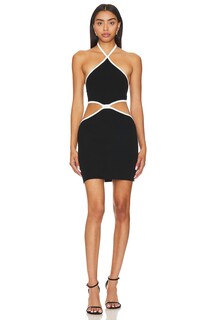 Платье мини MILLY Contrast Trim Halter, цвет Black &amp; Ecru