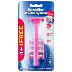 Станки для бритья многоразовые станок для бритья SUPER-MAX Kwik3 System for Women + 4 кассеты 3 лезвия