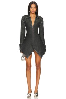 Платье SAMI MIRO VINTAGE Zip Front With Uneven Hem, цвет Denim