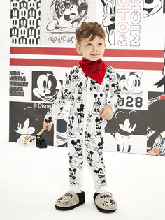 Комбинезон из двух предметов для маленьких мальчиков с круглым вырезом и длинными рукавами с принтом Микки Мауса LCW baby, яркий красный