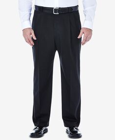 Мужские большие и высокие брюки премиум-класса без железа цвета хаки классического кроя со складками и скрытым расширяемым поясом Haggar, черный