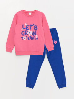 Пижамный комплект для девочек с круглым вырезом и принтом с длинными рукавами LCW DREAM, средний розовый