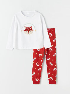 Пижамный комплект для девочки с круглым вырезом и длинными рукавами LCW Kids, экрю