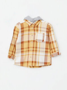 Куртка-рубашка для мальчика в клетку с длинными рукавами и капюшоном LCW baby, желтый плед