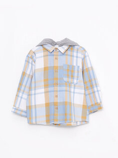 Куртка-рубашка для мальчика в клетку с длинными рукавами и капюшоном LCW baby, синий плед