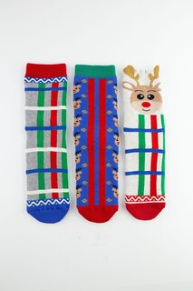 3-компонентные детские носки с противоскользящим полотенцем в полоску и оленем Bross