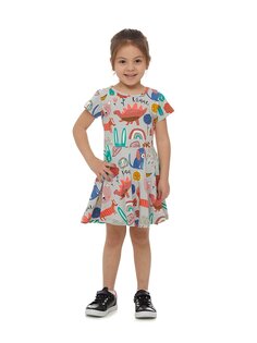 Платье для маленьких девочек с круглым вырезом и короткими рукавами Lovetti, серый с принтом