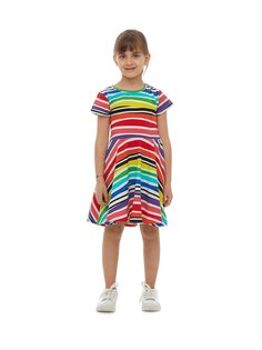 Платье для маленьких девочек с круглым вырезом и короткими рукавами Lovetti, белый печатный