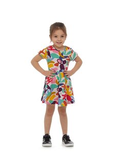 Платье для маленьких девочек с круглым вырезом и короткими рукавами Lovetti, белый печатный