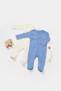 Модальный комбинезон из двух частей с ботильонами BabyCosy Organic Wear, синий-экрю