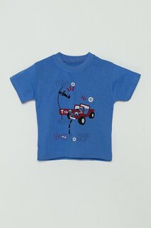 Футболка для мальчика с короткими рукавами и принтом автомобиля JackandRoy, синий